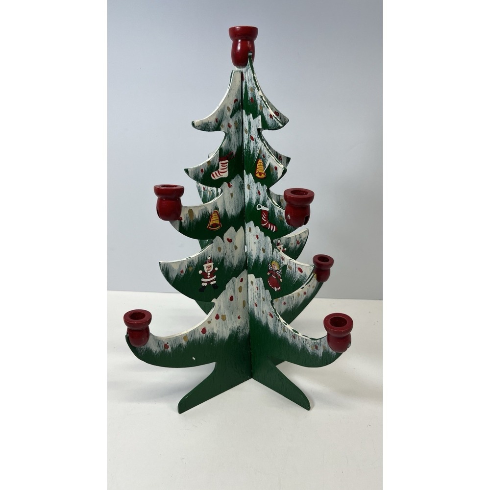 Swedish Wooden Christmas Tree Candle Holder 13" Interlocking Painted Folk Art